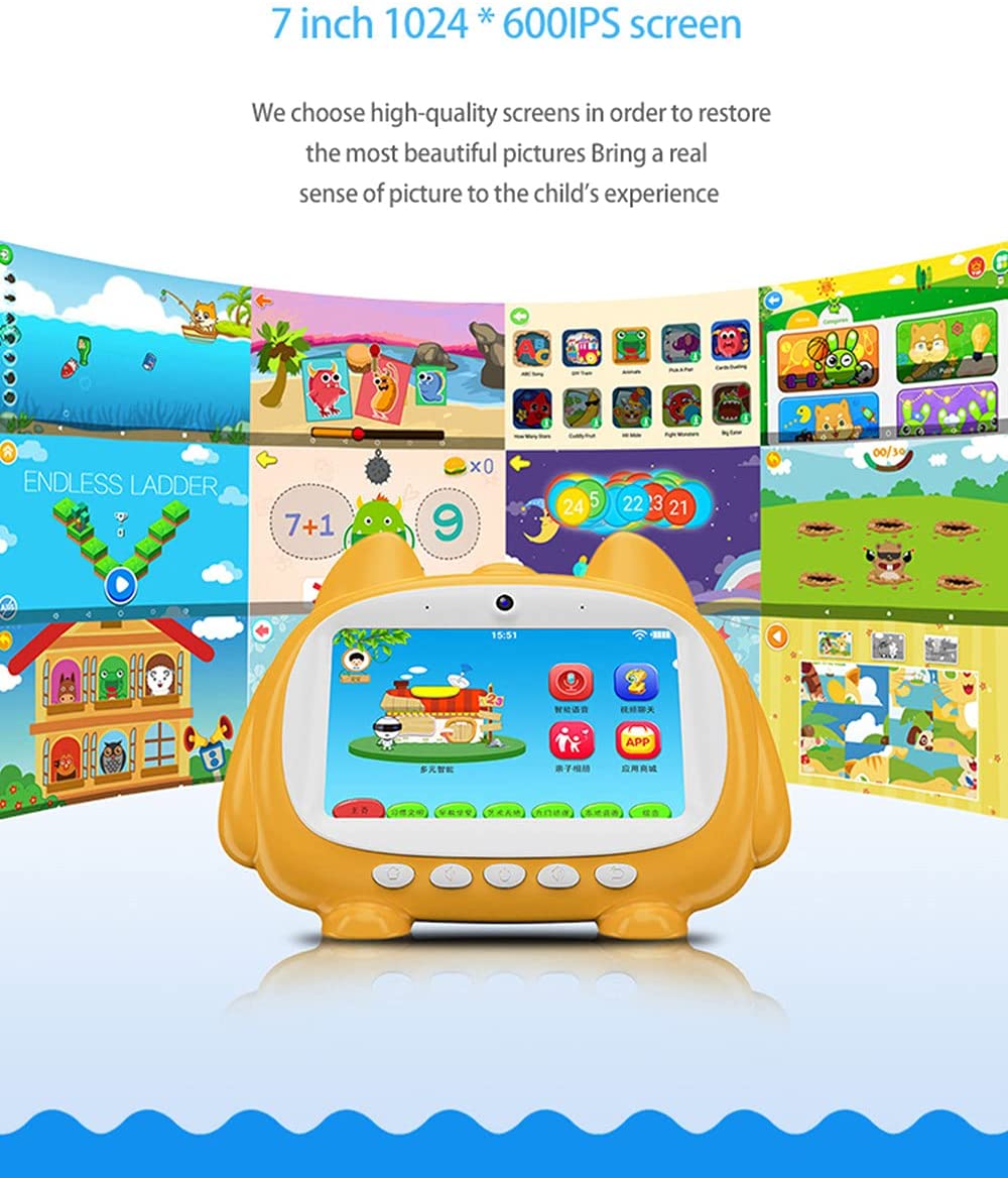 Kinsenyo Kids Tablet, 7 inch 1024 X 600 IPS Display Android 9.0 Kids Edition 1GB+16GB StorageTablet for Kids, WiFi, Bluetooth, Games (Yellow)