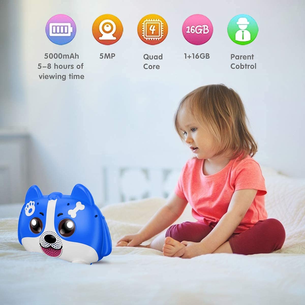 Kinsenyo Kids Tablet, 7 inch 1024 X 600 IPS Display Android 9.0 Kids Edition 1GB+16GB StorageTablet for Kids, WiFi, Bluetooth, Games (Blue)