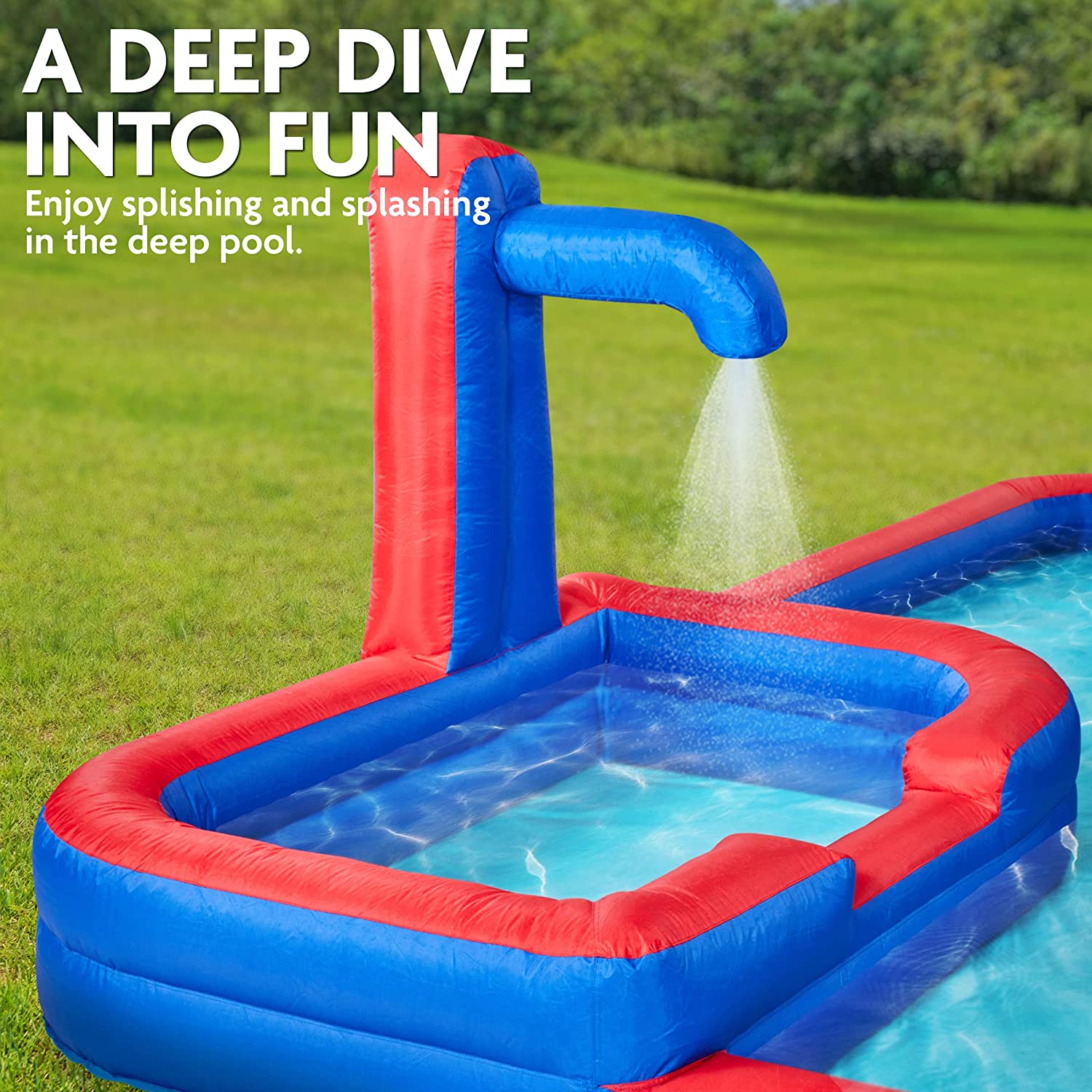 Sunny &amp; Fun Mega Climb N’ Go Inflatable Water Slide Park – Heavy-Duty for Outdoor Fun - Climbing Wall, 2 Slides, Splash &amp; Deep Pool – Easy to Set Up &amp; Inflate with Included Air Pump &amp; Carrying Case