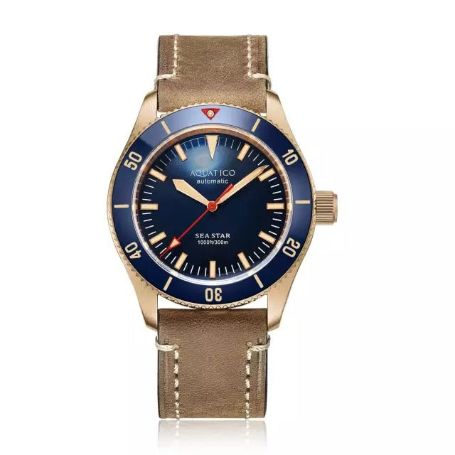 Aquatico Bronze Sea Star Blue Dial Watch (Ceramic Bezel) $359.00 USD