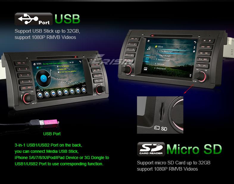 Erisin ES739B 7英寸自动收音机GPS宝马5系列E39 M5 E53 X5 TNT USB蓝牙Canbus iPod DVR收音机