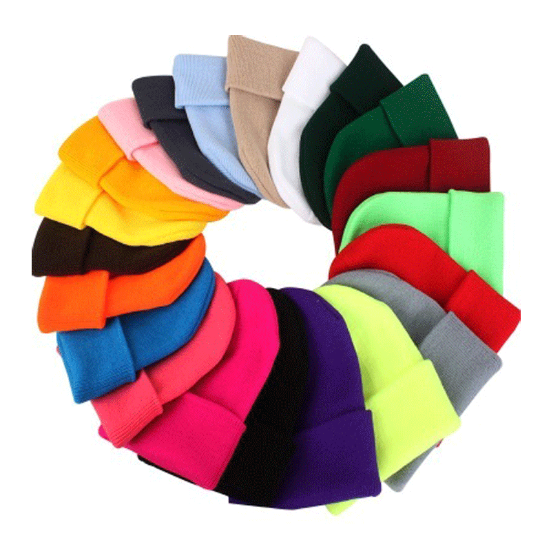 Design your own custom multi-color unisex winter hat blank beanie solid winter warm knitted cap for sale