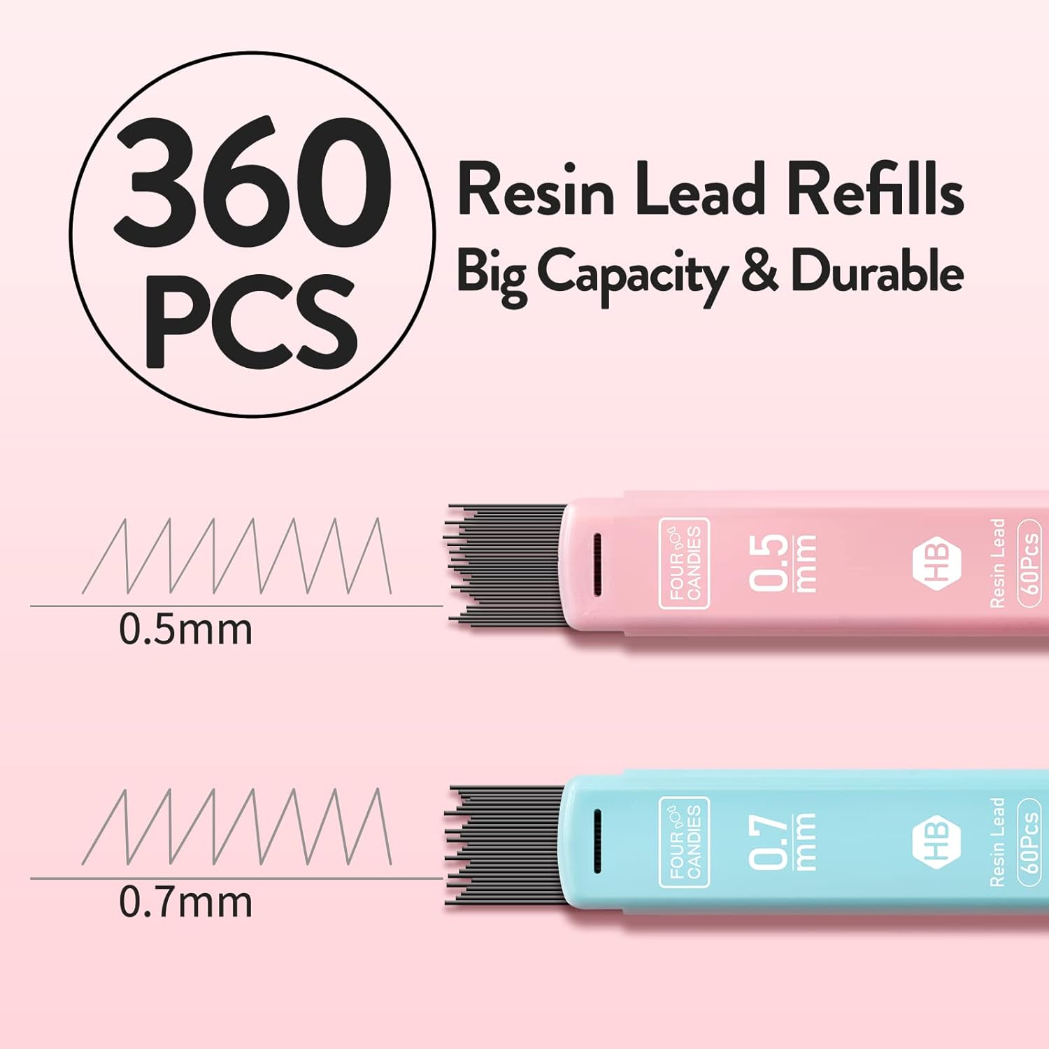 Four Candies Cute Mechanical Pencil Set, 6PCS Pastel Pencils 0.5mm & 0.7mm with 360PCS HB Pencil Leads, 3PCS Erasers and 9PCS Eraser Refills, Aesthetic Mechanical Pencils for Girls Writing