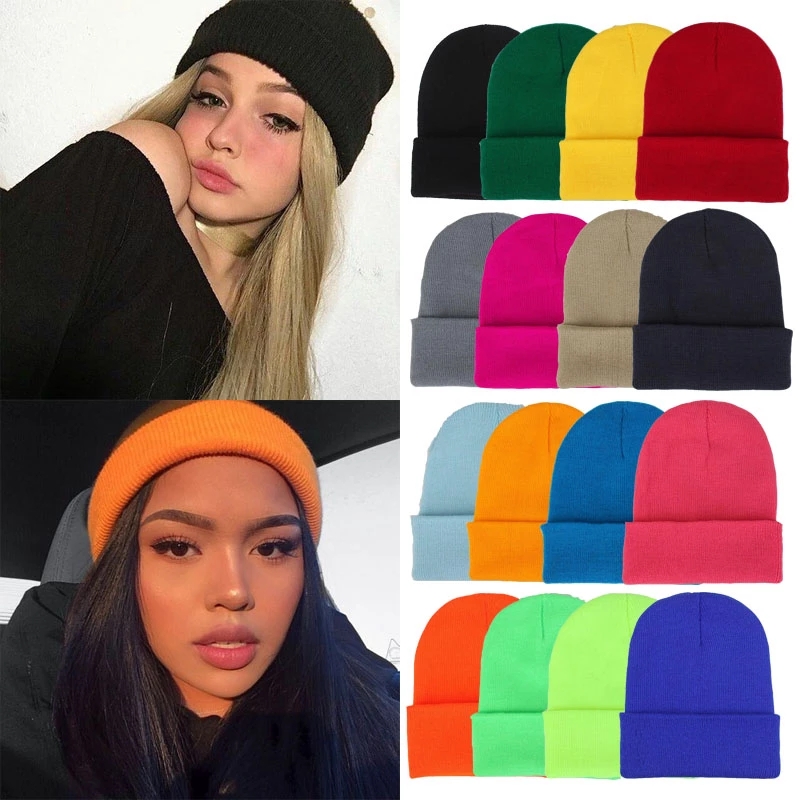 Design your own custom multi-color unisex winter hat blank beanie solid winter warm knitted cap for sale