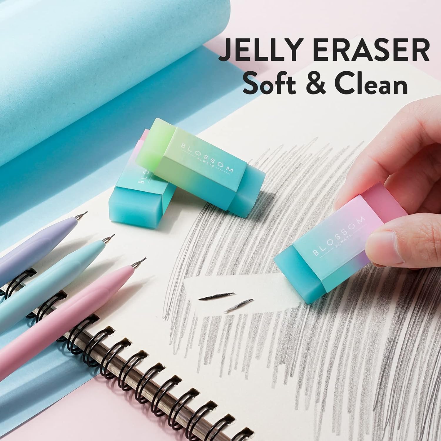 Four Candies Cute Mechanical Pencil Set, 6PCS Pastel Pencils 0.5mm & 0.7mm with 360PCS HB Pencil Leads, 3PCS Erasers and 9PCS Eraser Refills, Aesthetic Mechanical Pencils for Girls Writing