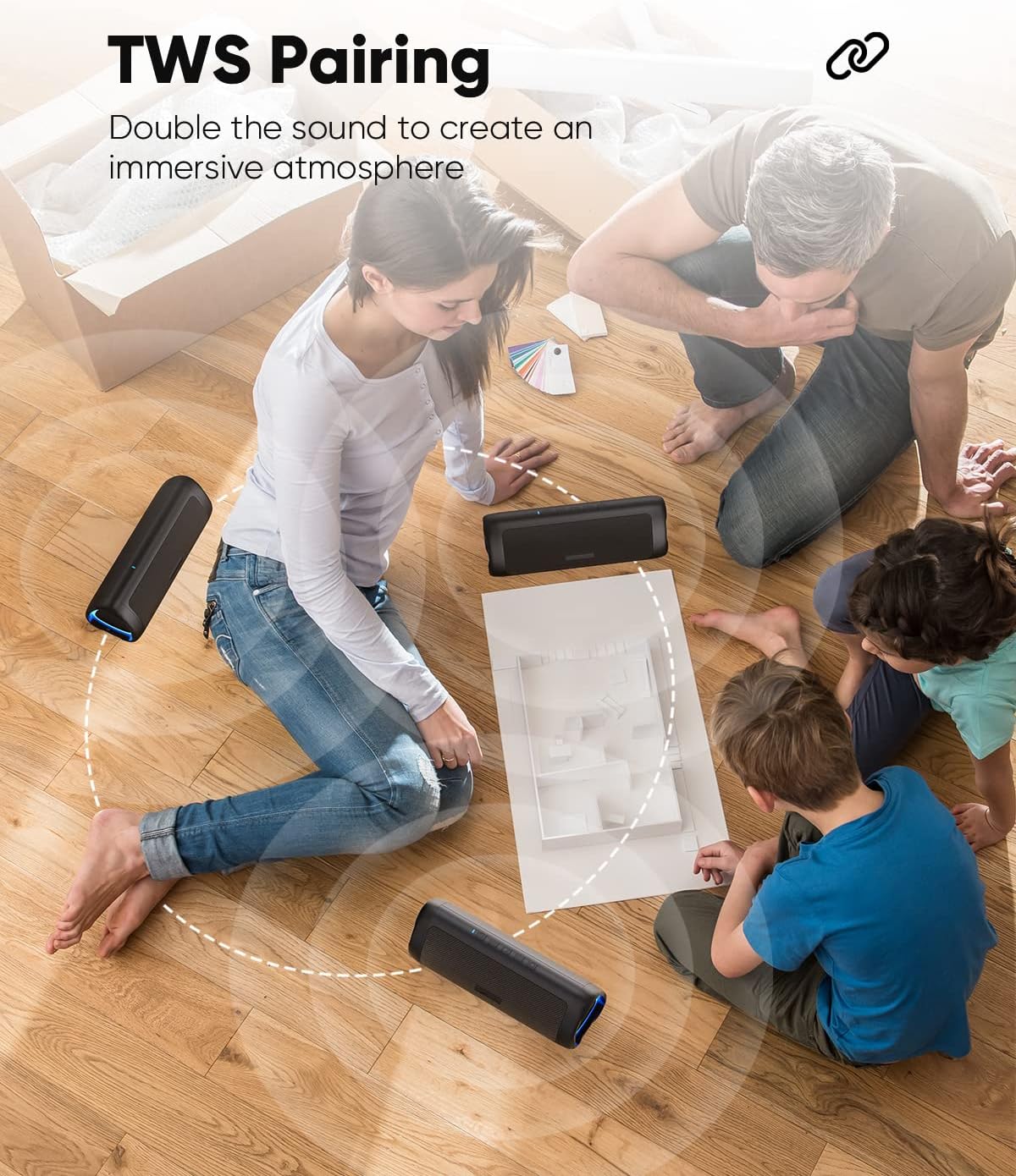 Bluetooth Speaker with HD Sound, Portable Wireless, IPX5 Waterproof, Up to 24H Playtime, TWS Pairing, BT5.3, for Home/Party/Outdoor/Beach, Electronic Gadgets, Birthday Gift (Black)